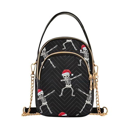 Skelette rote Hüte Weihnachten Schwarz Damen Schultertasche Handtasche Spaß Handy Geldbörse Kette Riemen Geldbörse Gesteppte Damen Tote Crossbody Satchel von EOSDT
