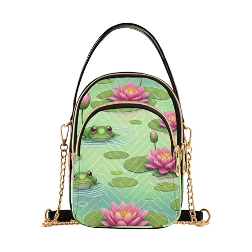 Süße Frösche Lilien-Pads Sommer einzelne Schulter Geldbörse Frauen Pastellkette Riemen Telefon Geldbörse Handtasche gesteppt Reißverschluss Umhängetasche Crossbody Tote von EOSDT