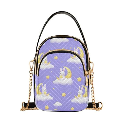 Süße Hasen Monde Wolken Lila One Shoulder Geldbörse Damen Gesteppte Handy-Geldbörse Kette Geldbörse Niedliche Designer-Clutch Damen Reißverschluss Tote von EOSDT