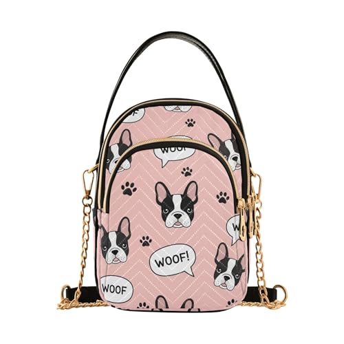 Süße schwarz-weiße französische Bulldogge Damen-Schulterhandtasche gesteppte Handy-Handtasche kleine Kette Geldbörse niedliche Umhängetasche Clutch Reißverschluss Tote von EOSDT