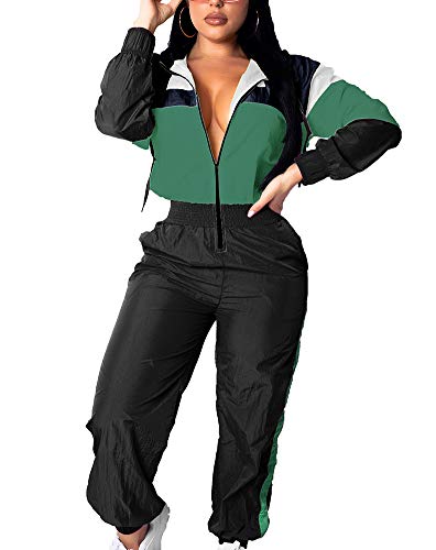 EOSIEDUR Damen Pullover Hoodies Jumpsuit Reißverschluss Jacke Windbreaker Elastischer Bund Hosen Einteiler Outfits Trainingsanzug Set, CE.green, Large von EOSIEDUR