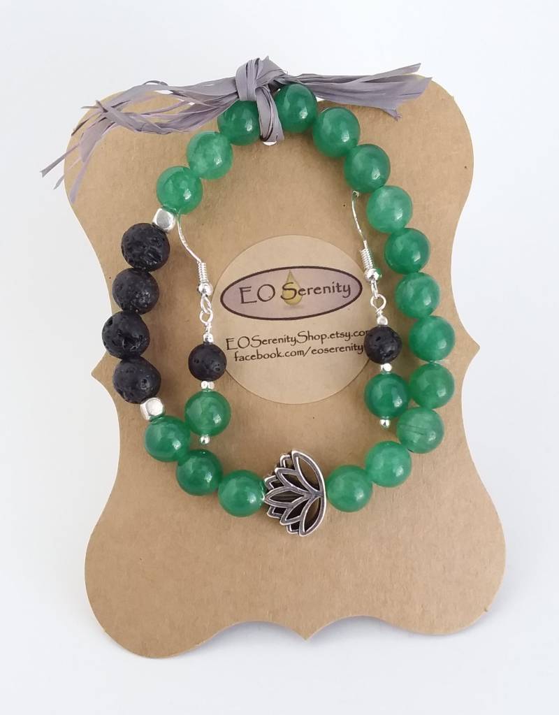 Geschenk-Set, Aventurin Stein Öl Diffusor Armband/Ohrring Set, Aromatherapie, Lotus Blume, Lava Rock Geschenk-Set, Aventurin Stein Öl Diffusor Armband/Ohrring Set, Aromatherapie, Lotus Blume, Lava Rock von EOSerenityShop