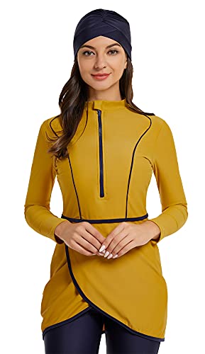 EOTCT Muslimische Badeanzug Damen Neu 3 Stück Langarm Modest Bademode Islamisch Arabisch Schwimmkostüm Hijab Burkini Built in Bra Full Cover Muslim Swimsuits (Ginger, XXXL) von EOTCT