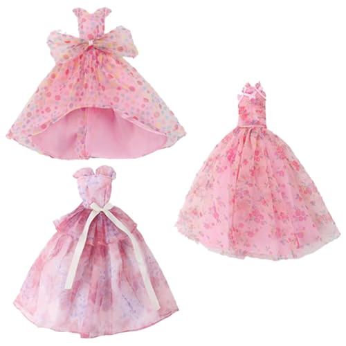 EOYVAIL Bekleidungs- & Zubehör-Sets für Puppen,30CM Puppe Hochzeitskleid 3 Stück rosa Kleid Abendkleid, DIY Geschenk für Mädchen von EOYVAIL