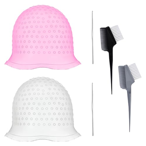 EOYVAIL Haarfarben,Kamm und Nadel zum Färben der Haare, Haarkappe, Styling-Werkzeuge. Satin-Haarkappe mit Häkelnadel und Pinsel, Highlighter-Werkzeuge (6 Stück) von EOYVAIL