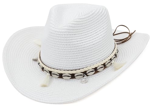Damen Herren Cowboyhut Western Sommer Strohhut Cowgirlhut für Mädchen Lady Strand Sonnenhüte, Weiß, 7/7 1/4 Damen Herren Cowboyhut Western Sommer Strohhut Cowgirlhut für Mädchen Lady Strand Sonnenhüte, Weiß, 7/7 1/4 von EOZY