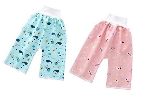 EOZY 2 Stück Baby Windelrockshorts Trainingswindelhose Trainingshose Windelhose Lernhose Kinder Shorts Töpfchen Set-1 0-4 Jahre von EOZY