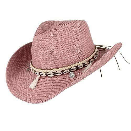 EOZY Cowboyhut Strohhut Damen Sonnenhut Sommer Strandhut Westernhut Panama Hut M Rosa von EOZY