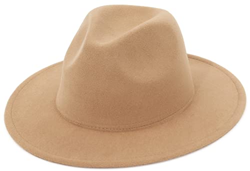 EOZY Fedora Hut Herren Damen Filzhut Breite Krempe Panama Hut Retro Jazz Hut Kamel M von EOZY