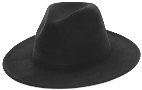 EOZY Fedora Hut Herren Damen Filzhut Breite Krempe Panama Hut Retro Jazz Hut Schwarz L von EOZY