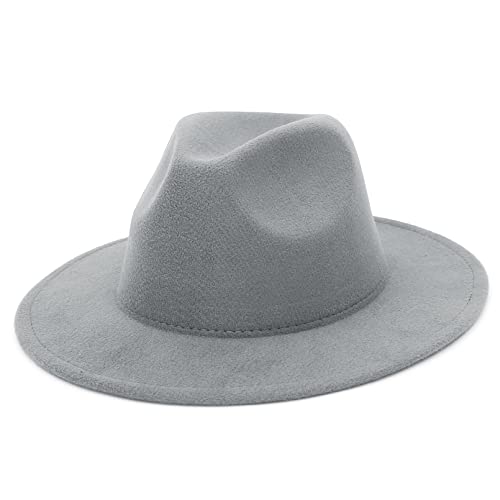 EOZY Filzhut Herren Fedora Hut Breite Krempe Panama Hut Herbst Winter Outdoorhut M Grau von EOZY