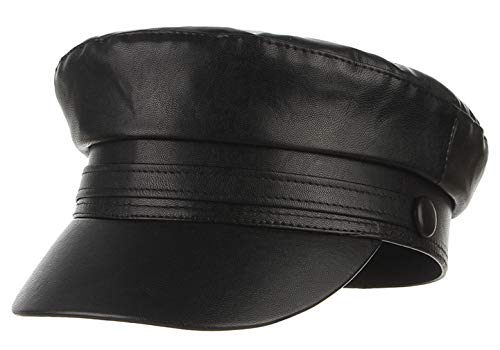 EOZY Frauen Mode Newsboy Cap PU Leder Cabbie Sailor Fiddler Bakerboy Flach Gatsby Visier Barett Herbst Frühling Winter Hüte, Schwarz, 57 EU von EOZY