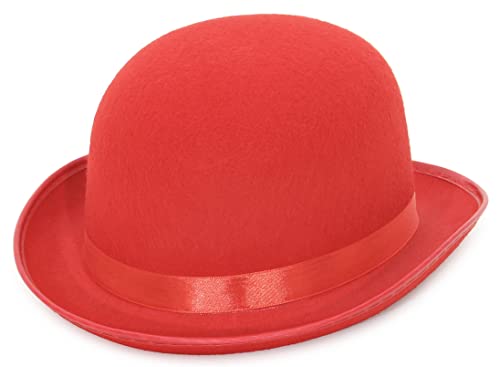 EOZY Herren Damen Melone Bowler Hut Herbst Reiterhut Filzhut Erwachsenenhut Fedora Partyhut Fasching Karneval Kappenhöhe 12cm Rot von EOZY