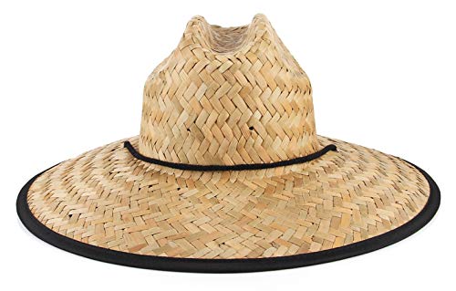 EOZY Herren Straw Sun Hat Lifeguard Beach Hat Raffia Wide Brim Sonnenhut Sommer Strohhut M Farbe-1 von EOZY