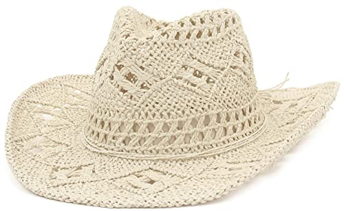 EOZY Strohhut Herren Damen Sonnenhut UV Schutz Panama Hut Strand Sommerhut Roll-Up Hut M Beige von EOZY