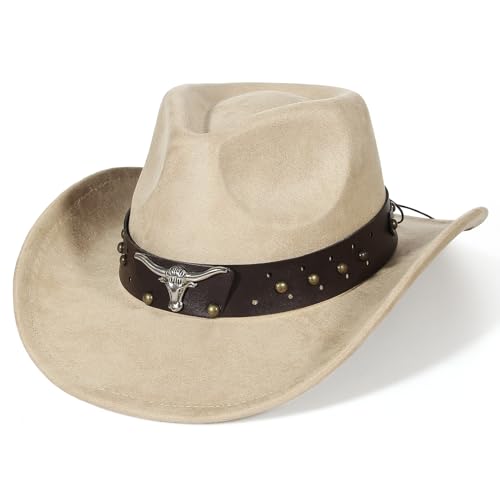 EOZY Wildleder CowboyHut Cattleman Western Style für Damen &Herren abnehmbares Hutband Vintage Wildleder Hut Country Musik Festival Hut Leichter Regen Schutz von EOZY