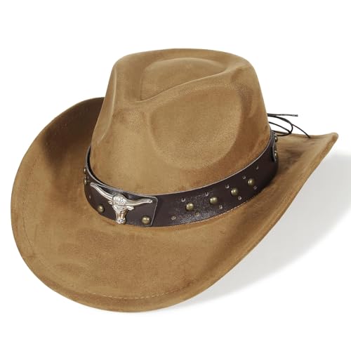 EOZY Wildleder CowboyHut Cattleman Western Style für Damen &Herren abnehmbares Hutband Vintage Wildleder Hut Country Musik Festival Hut Leichter Regen Schutz von EOZY