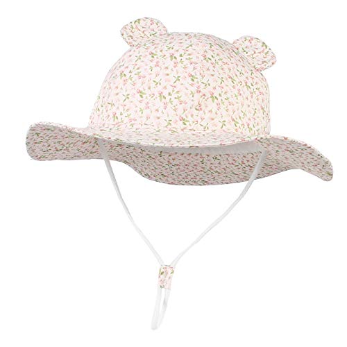 Eozy Hut Bob Baumwolle Baby Mädchen Sonnenhut Sommer Kinder UV-Schutz UPF50 + Faltbares Motiv Blumen Süße Prinzessin Reise Schutz Outdoor Gr. 2-4 Jahre, Rosa Ohren von EOZY