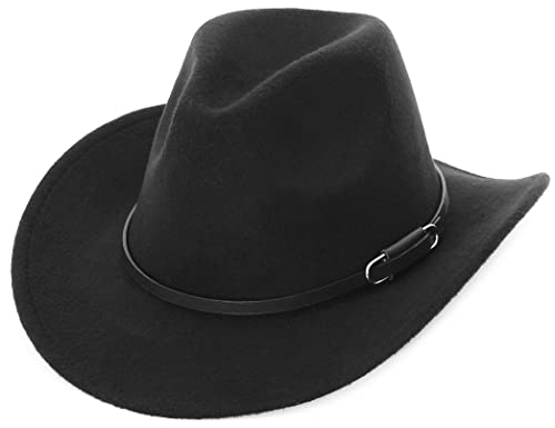 Eozy Hut Fedora Herren Damen Vintage Klassischer Westernhut Cowboyhut Jazzhut verziert Lederriemen Abendkleid Casual verstellbar 56-58 cm Gr. 56/58 cm, Schwarz von EOZY