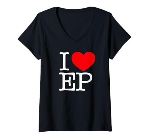 Damen I Love (Herz) EP T-Shirt mit V-Ausschnitt von EP Gift Idea Co.