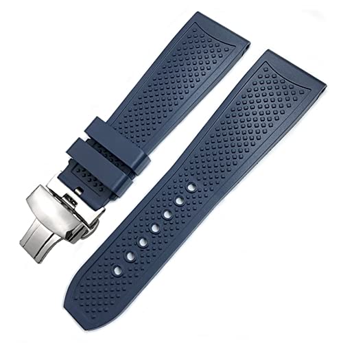 EPANO 23,5 mm Gummi-Uhrenarmband für Calibre de Cartier Tank Solo Santos de wasserdichtes Silikon-Uhrenarmband (Farbe: blaue Faltschnalle, Größe: 24 mm) von EPANO