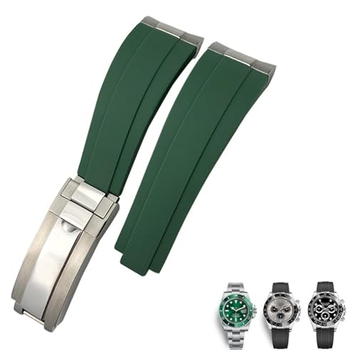 EPANO Metall-Uhrenarmband aus Gummi, gebogenes Ende, 20 mm, Sportarmband für Rolex Daytona GMT Watch, Yacht Master, Submariner, modischer grüner Gürtel, 20 mm, Achat von EPANO