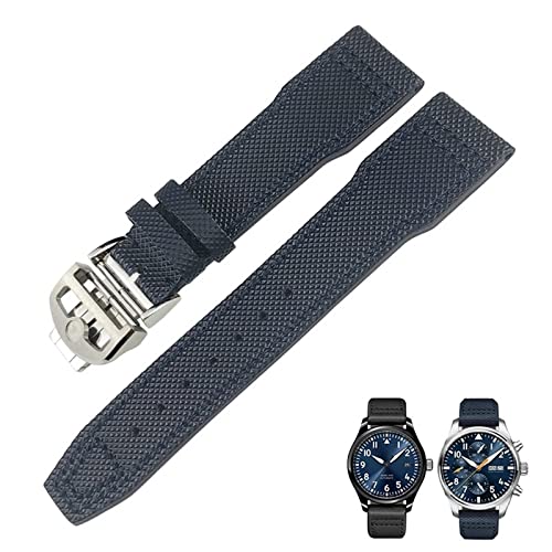 EPANO Uhrenarmband, 21 mm, 20 mm, Nylon, Kalbsleder, Schwarz / Blau / Grün, passend für IWC IW377714 MARK18 Pilot Stop Gun Lederarmbänder, 20mm golden clasp, Achat von EPANO