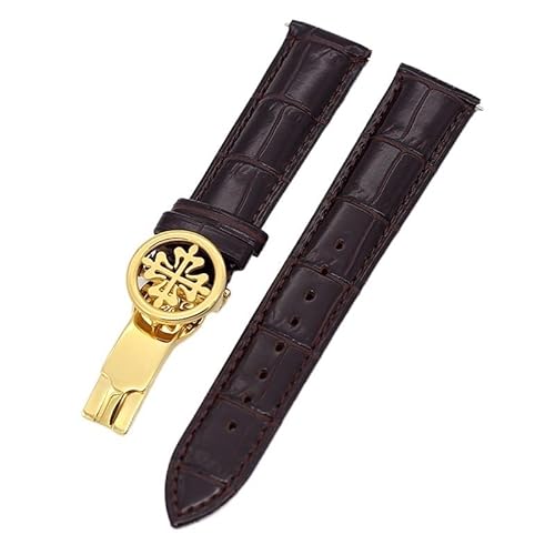 EPANO Uhrenarmband aus echtem Leder, 19 mm, 20 mm, 22 mm, Uhrenarmband für Patek Philippe Wath Armbänder mit Edelstahl-Faltschließe, für Herren und Damen, 19 mm, Achat von EPANO