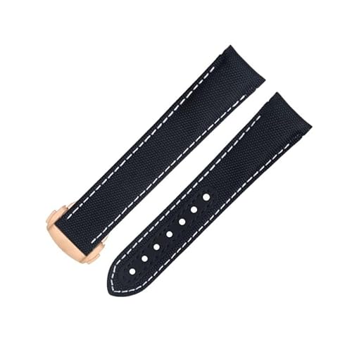 EPANO Uhrenarmband mit gebogenem Ende, 20 mm, für Omega-Armband AT150 Seamaster 300 Planet Ocean De Ville, schwarz-weiße Linie, hochdichtes Nylon-Rindsleder, 20 mm, Achat von EPANO