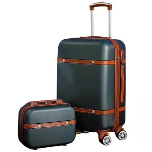 EPBRJMD Rollgepäck-Set Damen Mode Zahlenschloss Reisekoffer-Set Universal Kosmetiktasche Retro 2-teiliges Trolley-Gepäck-Set Gepäck-Sets(Dark Green Set,22 inch Set) von EPBRJMD
