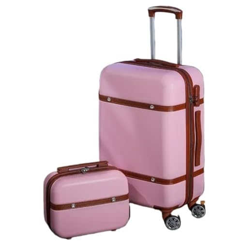 EPBRJMD Rollgepäck-Set Damen Mode Zahlenschloss Reisekoffer-Set Universal Kosmetiktasche Retro 2-teiliges Trolley-Gepäck-Set Gepäck-Sets(Princess Pink Set,24 inch Set) von EPBRJMD