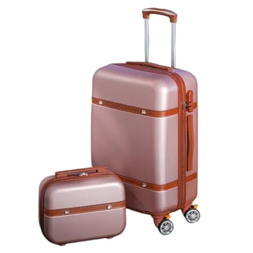 EPBRJMD Rollgepäck-Set Damen Mode Zahlenschloss Reisekoffer-Set Universal Kosmetiktasche Retro 2-teiliges Trolley-Gepäck-Set Gepäck-Sets(Rose Gold Set,22 inch Set) von EPBRJMD