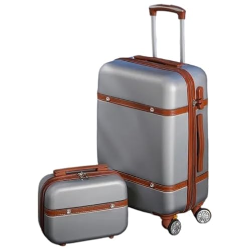 EPBRJMD Rollgepäck-Set Damen Mode Zahlenschloss Reisekoffer-Set Universal Kosmetiktasche Retro 2-teiliges Trolley-Gepäck-Set Gepäck-Sets(Silver ash Set,26 inch Set) von EPBRJMD