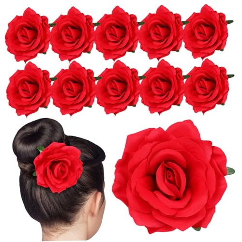 EPIGEIST 12 Stück Teiliges Rote Rosen Haarklammern aus Stoff Realistische Blumen Haarspangen für Frauen Leichter Sicherer Sitz Vielseitiger Haarschmuck für Braut und Alltag von EPIGEIST