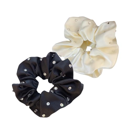EPIGEIST 2 Stück Große Strass Scrunchies Haargummis für Damen Elastische Haarschleifen für Hohen Pferdeschwanz Funkelnder Haarschmuck in Schwarz und Weiß Fester Griff Modisches von EPIGEIST