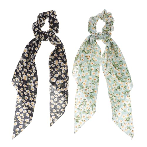 EPIGEIST 2 Stück Teiliges Chiffon Scrunchy Haargummi mit Bedrucktem Schleifenband Weiche Stoff haargummis für Damen und Mädchen Langes Haarband Modisches Haarschmuck accessoire für Alltag von EPIGEIST