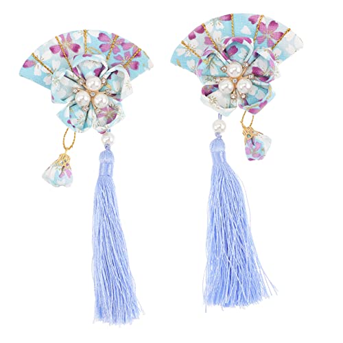 EPIGEIST 2 Stück Teiliges Japanisches Stoff Haaraccessoire Fächerform mit Quaste Haarspange für Mädchen und für Besondere Anlässe und Fotoshooting von EPIGEIST