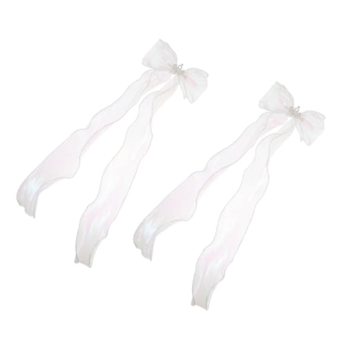 EPIGEIST 2 Stück Weiße Spitzen Haarspangen mit Schleifen und Funkelnder Krone Lange Schleifenbänder Modische Haarklammern für Mädchen und Teenager Bequem und Langlebig Eleganter von EPIGEIST