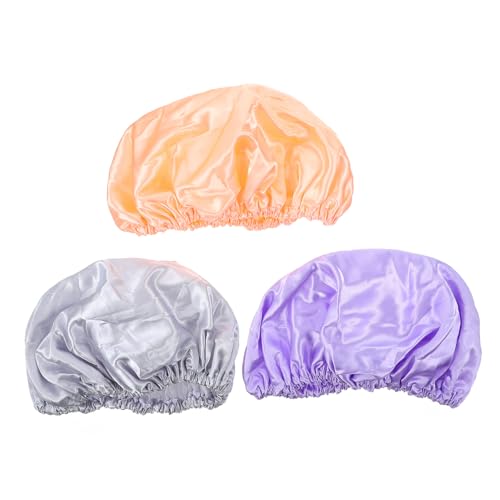 EPIGEIST 3 Stück Doppellagige Wasserdichte EVA Duschhauben Praktische Badekappen für Frauen mit Langem Haar Geeignet als Haar Makeup schutz in Pastellfarben Rosa Flieder von EPIGEIST