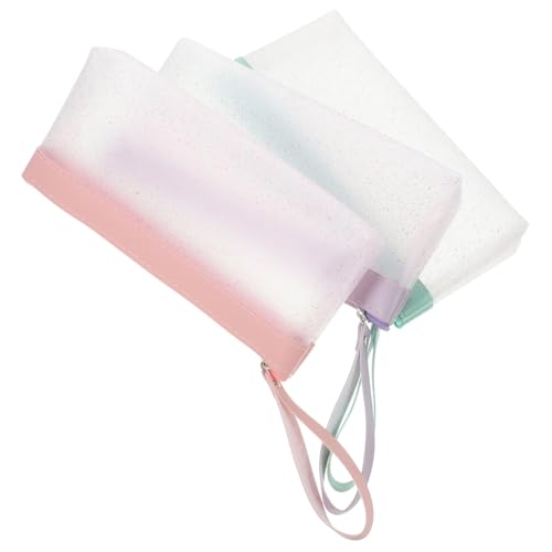 EPIGEIST 3 Stück Großer Teiliges Transparentes Federmäppchen Praktische Aufbewahrungstasche für Stifte Bleistifte und Kosmetik Langlebiges Strapazierfähiges Design Lila und Grün von EPIGEIST