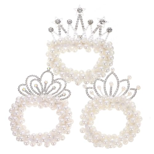 EPIGEIST 3 Stück Haargummis Perlen Elastische Haarbänder Prinzessin Krone Design Ponytail Halter Haarschmuck für Mädchen Sicher Komfortabel Niedlich von EPIGEIST