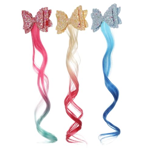 EPIGEIST 3 Stück Teiliges Bunte Haarspangen mit Glitzernden Schleifen Synthetische Haarverlängerungen für Mädchen Kinderfreundliche Haaraccessoires Einfache Anwendung für Geburtstage und von EPIGEIST