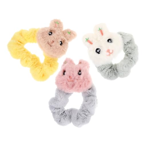 EPIGEIST 3 Stück Teiliges Haargummi mit Elastischem Plüschigem Material und Niedlichem Cartoon Hasen Design Weiche Haarbänder für Frauen und Mädchen Vielseitig als Haarschmuck und Armband von EPIGEIST