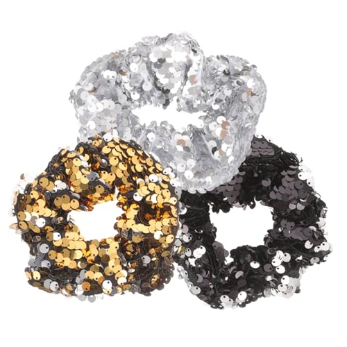 EPIGEIST 3 Stück Teiliges Haargummis mit Wendepailletten Elastische Haargummis in Silberweiß Schwarz Gold Dehnbare Haarbänder für Frauen und Mädchen Modischer Haarschmuck für Alltag und von EPIGEIST