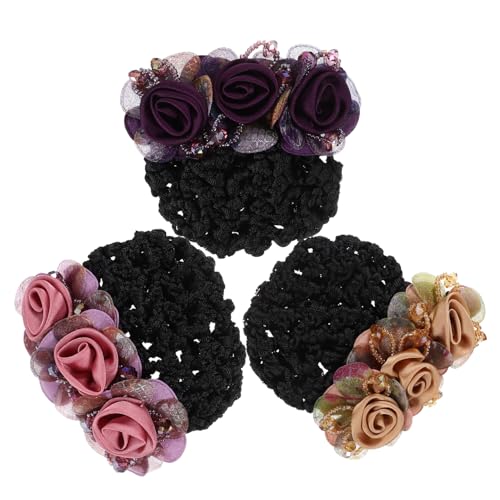 EPIGEIST 3 Stück Teiliges Haarnetz mit Blumen Design Netz Rutschfeste Haarklammern Praktische Haarschmuck Accessoires für Frauen Geeignet für Krankenschwestern Stewardessen Formelle und von EPIGEIST
