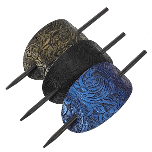 EPIGEIST 3 Stück Teiliges Retro Haarstäbe aus Pu-leder Ovale Haarspangen für Frauen Fester Griff für Lange Haare Vielseitige Vintage Haarnadeln für Hochsteckfrisuren und Dutt Pflegeleicht von EPIGEIST