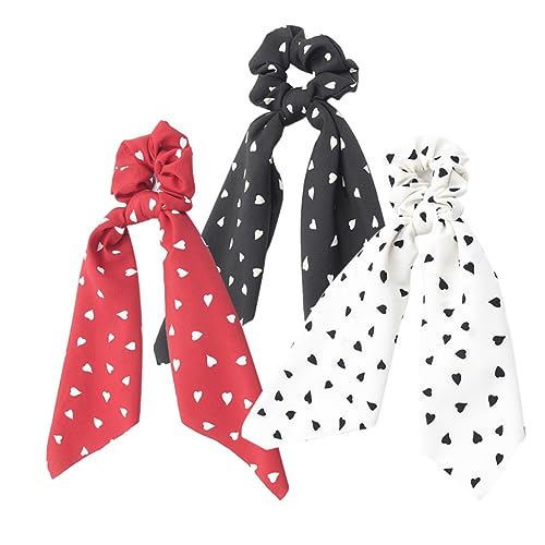 EPIGEIST 3stücke Haarbänder Mit Herz-druck Elastische Haarschmuck Accessoires Für Damen Weiß Schwarz Und Rot Stilvolle Haar Scrunchies Für Alltag Und Besondere Anlässe von EPIGEIST