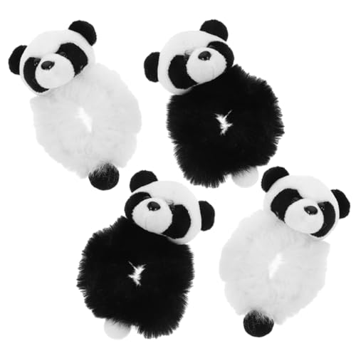 EPIGEIST 4 Stck Teiliges Plüsch Panda Haargummi Weiche Elastische Haarschleifen für Frauen und Mädchen Flauschige Ponytail Halter Rutschfeste Haarbänder in Schwarz und Weiß Süße von EPIGEIST