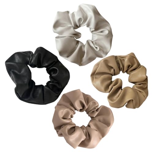 EPIGEIST 4 Stück PU Leder Haargummis Elastische Haarbänder Ponytail Holder in Khaki Dunkelbraun für Damen und Mädchen Vielseitig als Armband und Haarschmuck Geeignet von EPIGEIST