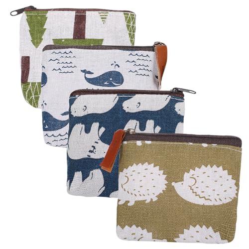 EPIGEIST 4 Stück Teiliges Canvas Kosmetiktaschen mit Reißverschluss Kleine Geldbörse und Schminktaschen für Frauen und Mädchen Waschbar Modische Tiermuster Vielseitig für Alltag und Reisen von EPIGEIST
